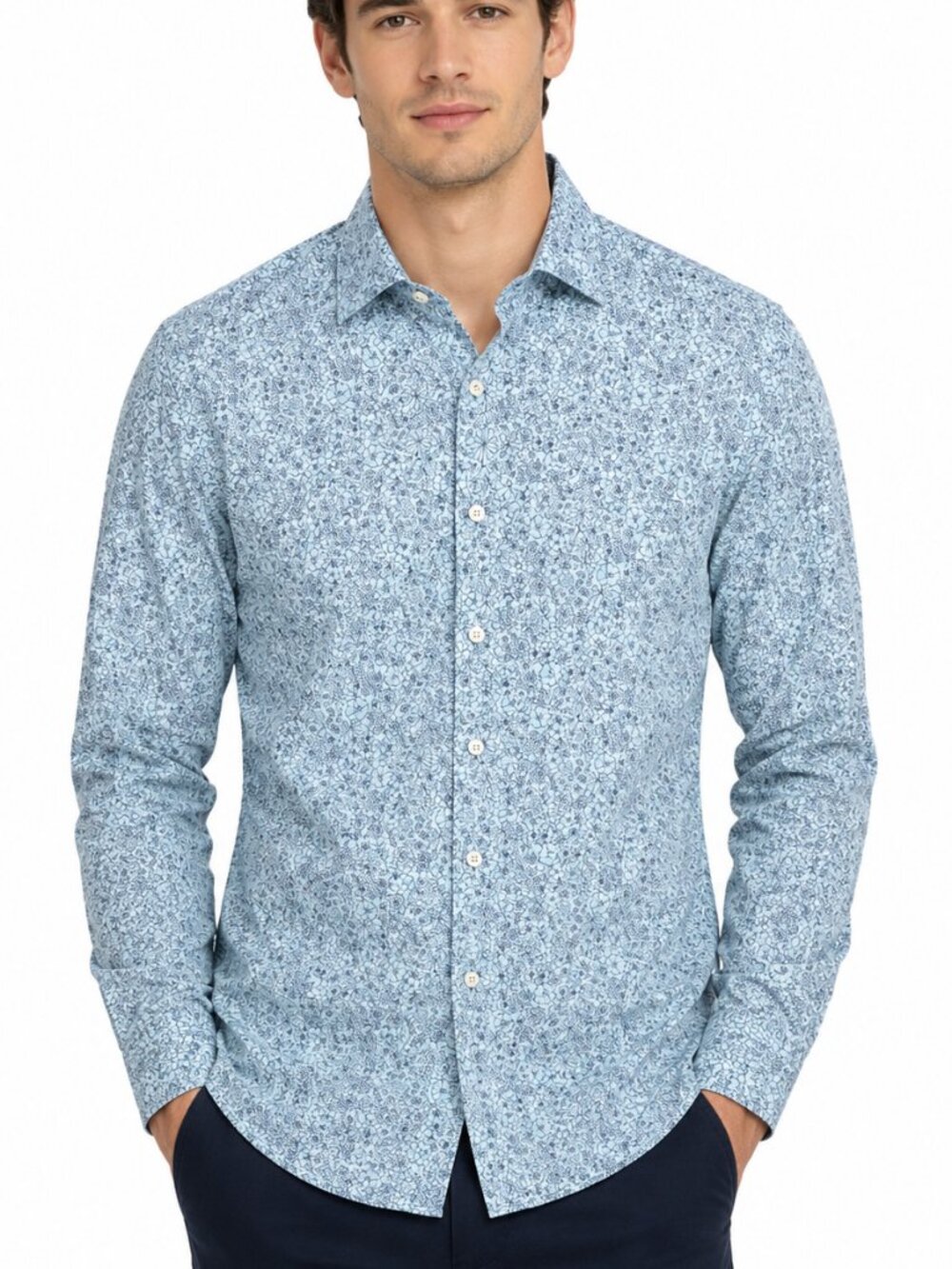 Blue Industry Perfect Fit Floral Print Button-Up Shirt Men's Size 42